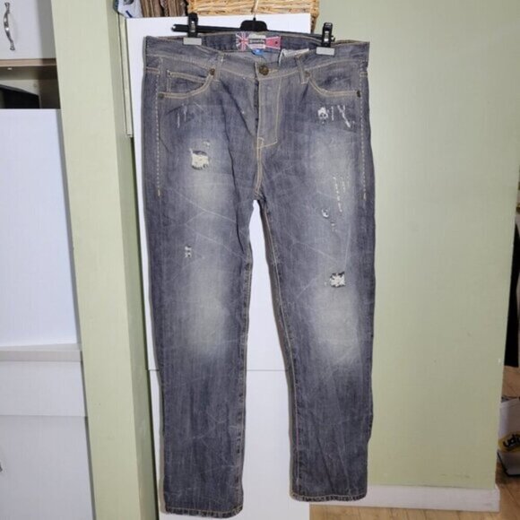 vintage Monarchy distressed relaxed fit gray jeans flap pocket size 38 - Picture 1 of 9